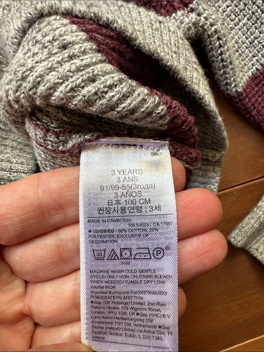 GAP Maroon and Gray Striped Crewneck Sweater 3T
